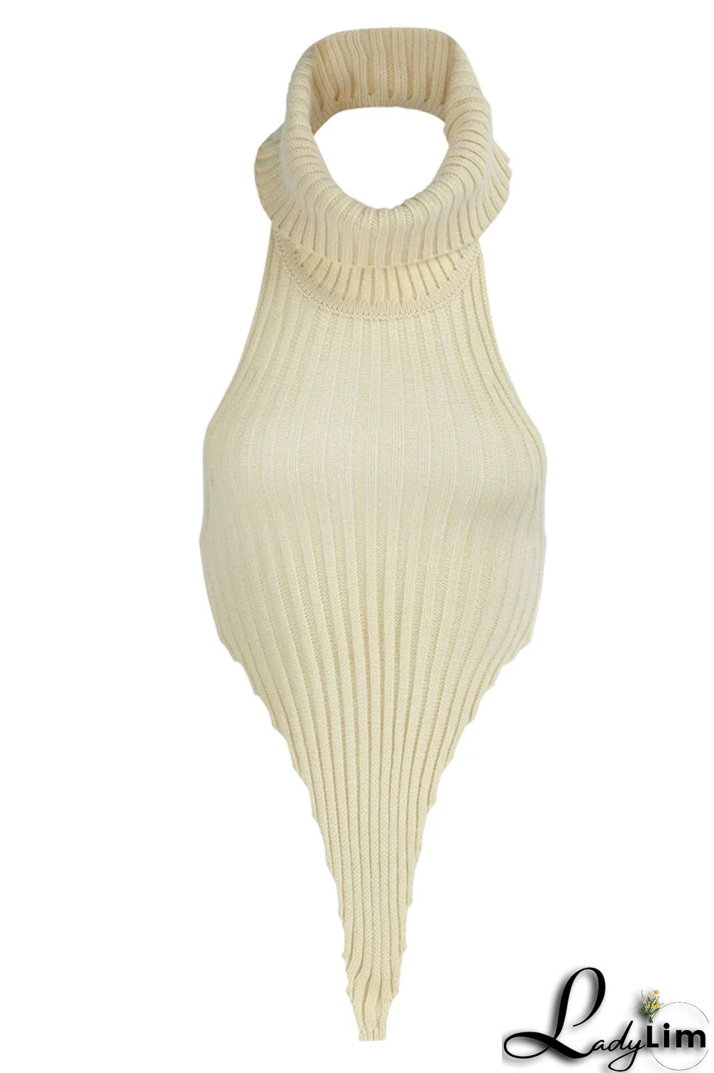 Apricot Sexy Solid Patchwork Backless Asymmetrical Turtleneck Tops