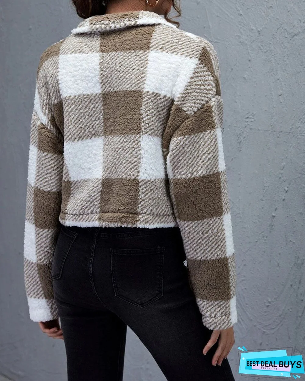 Gingham Flap Detail Button Front Teddy Shacket