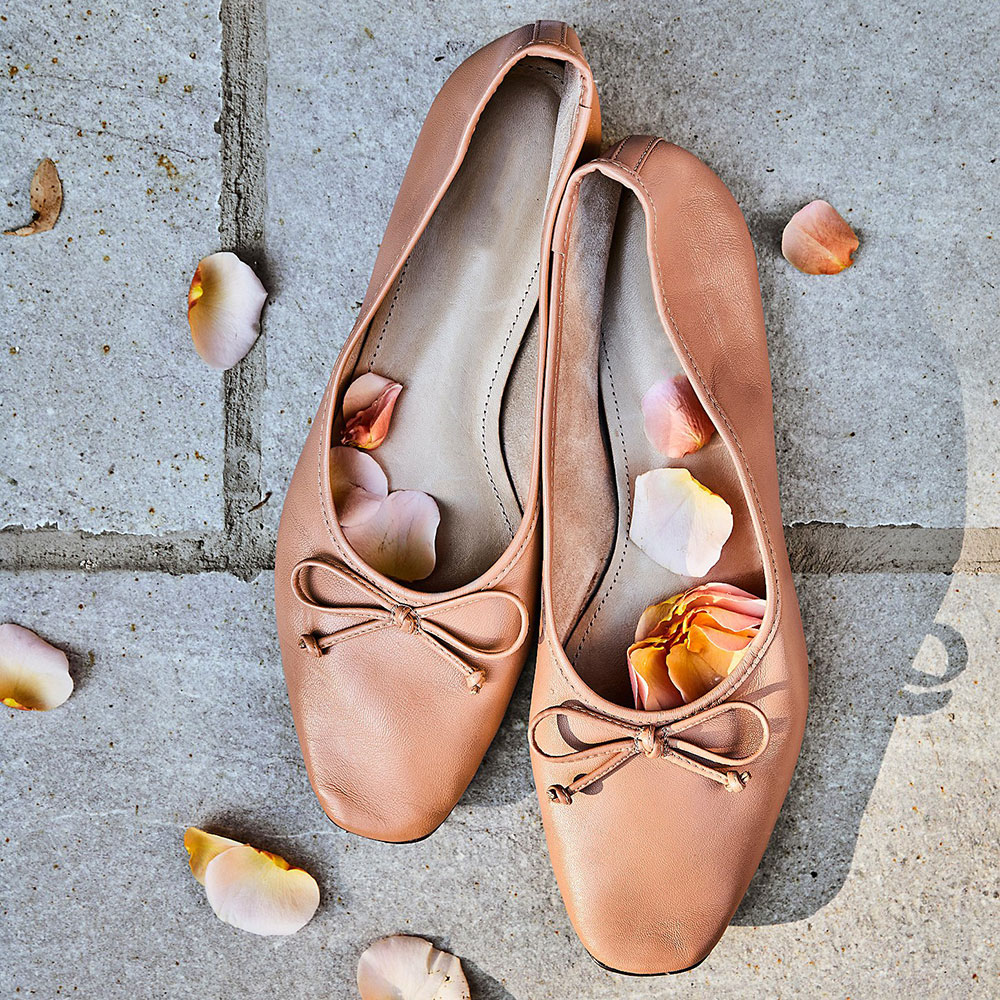 Beige Vegan Leather Square Toe Flat Slip-On Ballet Shoes with Bow Nicepairs