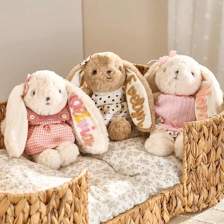 Personalized Easter Bunny Plush Toy with Embroidered Name, Custom Spring Bunny Gift for Kids & Easter Decor