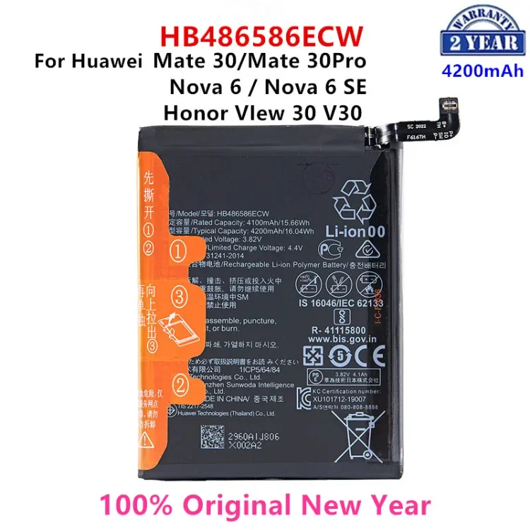 Orginal HB486586ECW 4200mAh Battery For Huawei Mate 30/Mate 30 Pro Nova 6/Nova 6 SE Honor VIew 30 V30 Replacement Batteries