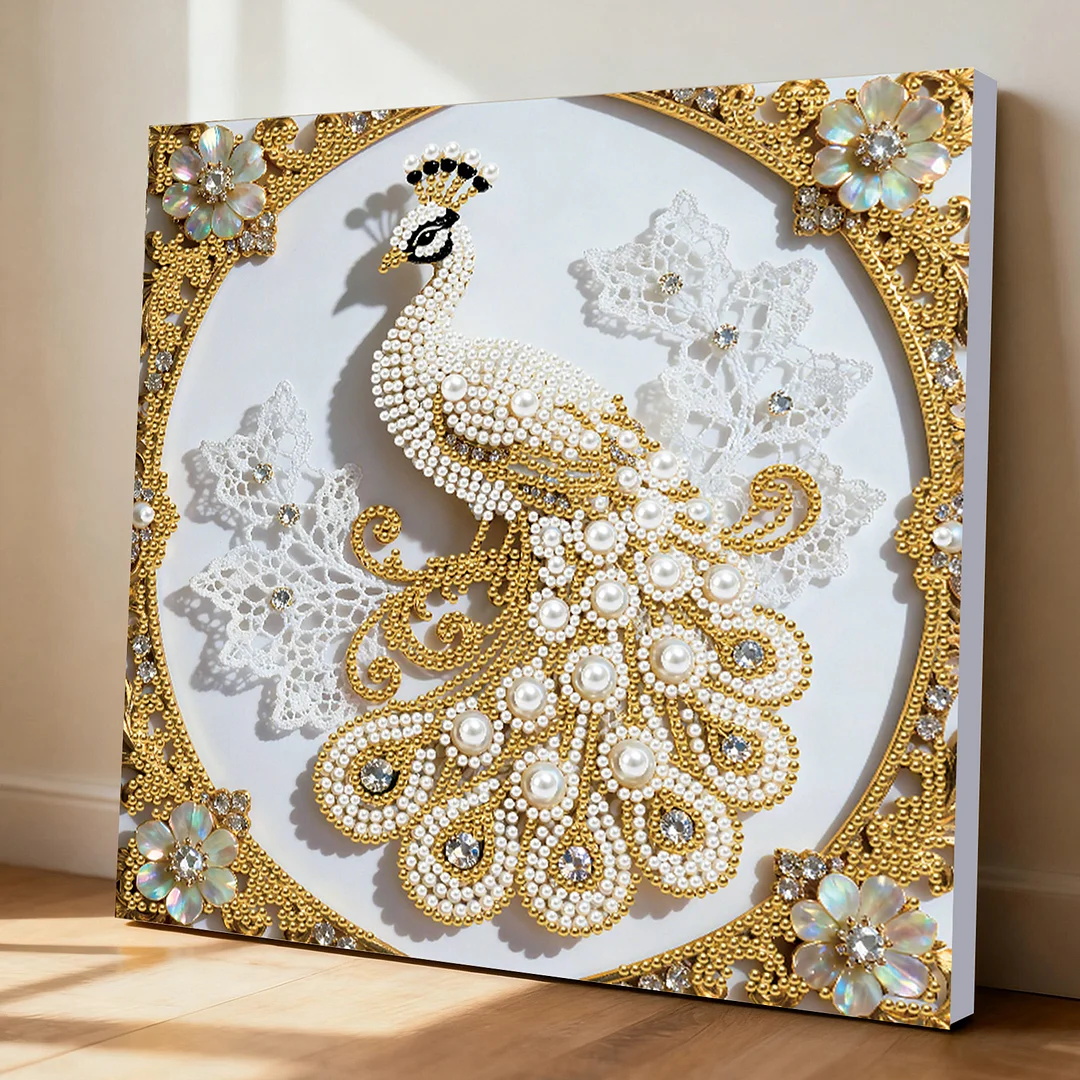 Peacock DIY Pearl Diamond Art Kit for Adults Home Decor 25x25cm With Frame