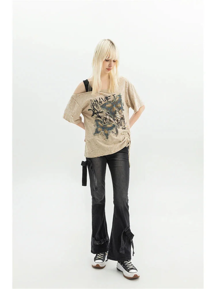 Black Gothic Bow Flare Denim Pant