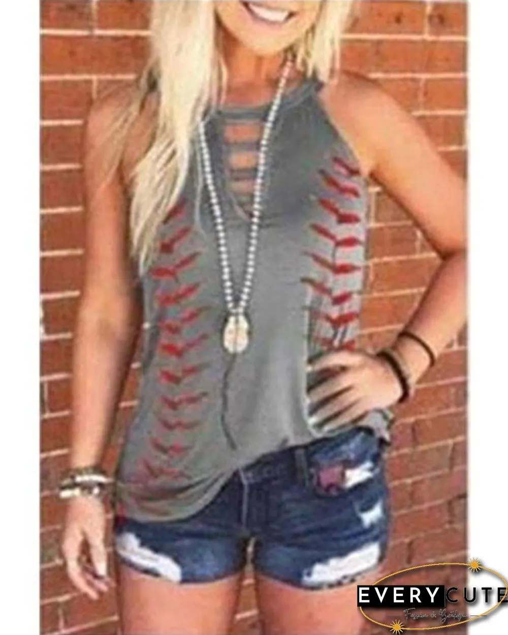 Women's Print Hollow Out Tank Top