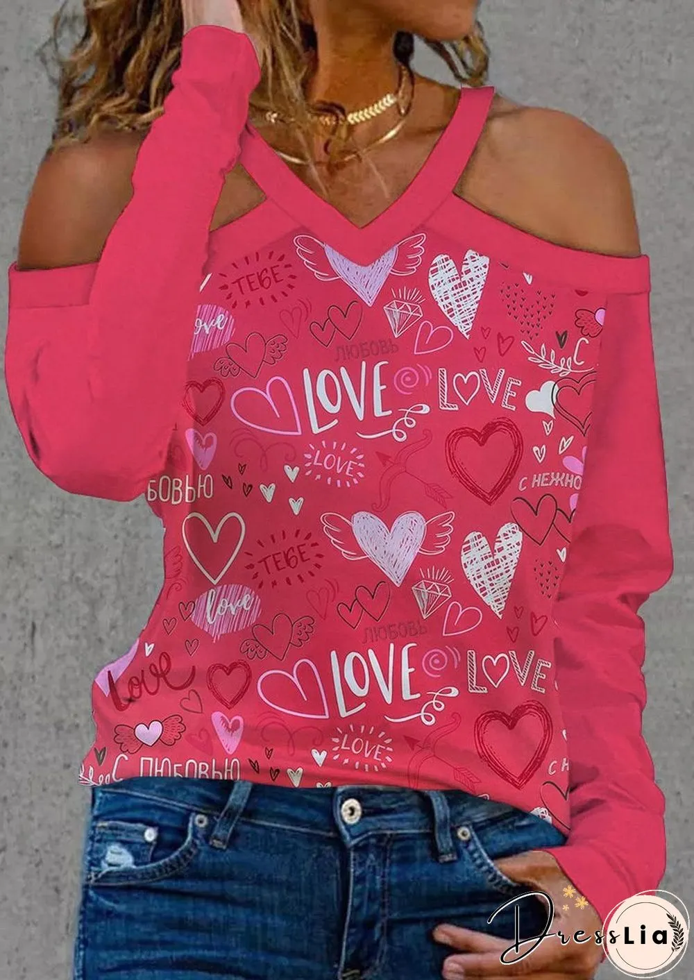 Sexy Halter Heart Printed Shirt