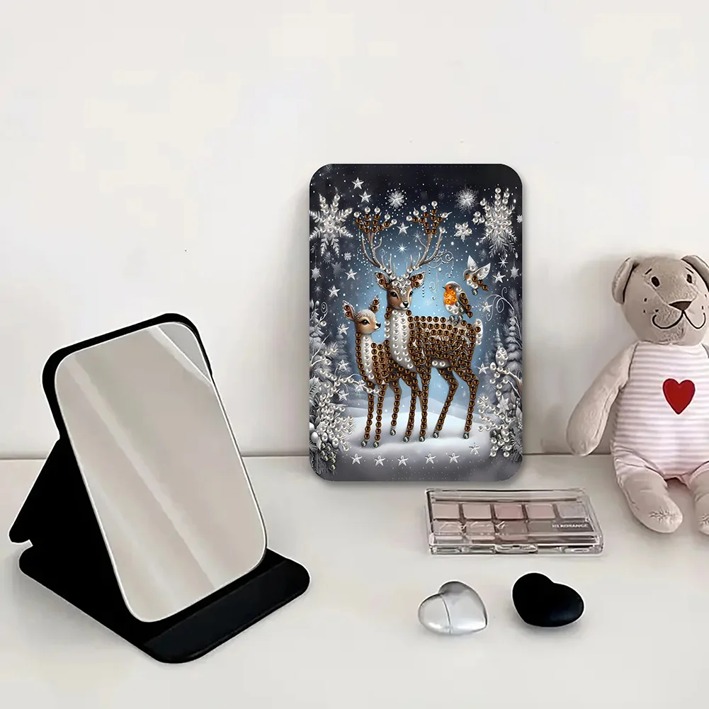 DIY Diamond Art Shiny Crystal Mirror Lightweight Standing Makeup Mirror (Elk)