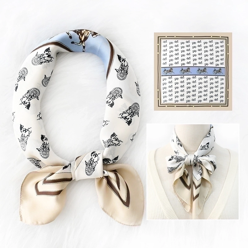 2 Pieces Women’s Elegant Plaid Flower Horse Satin Silk Scarf