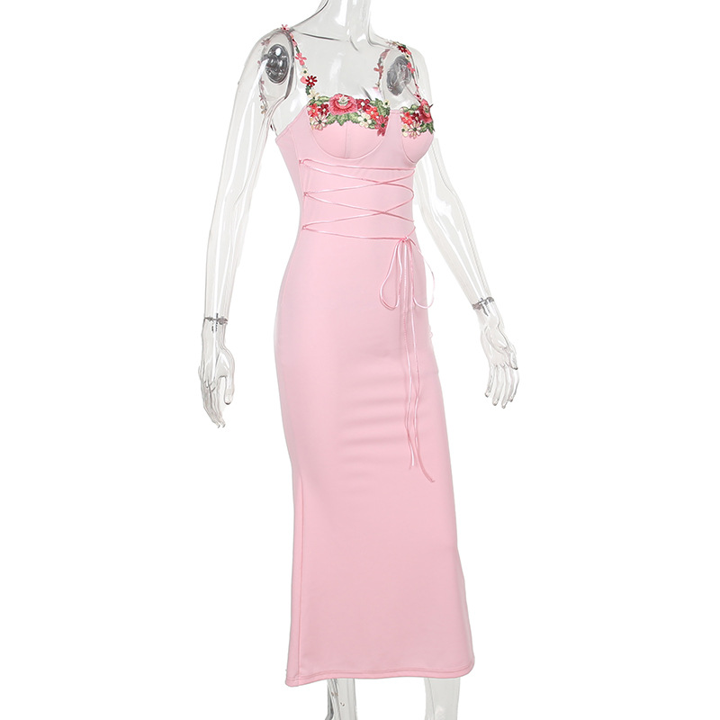 Ootddress Printed Bandage Fashion Long Dress Female Elegant Slim Sleeveless High Waist Spaghetti Dress Patchwork Party Dress Women