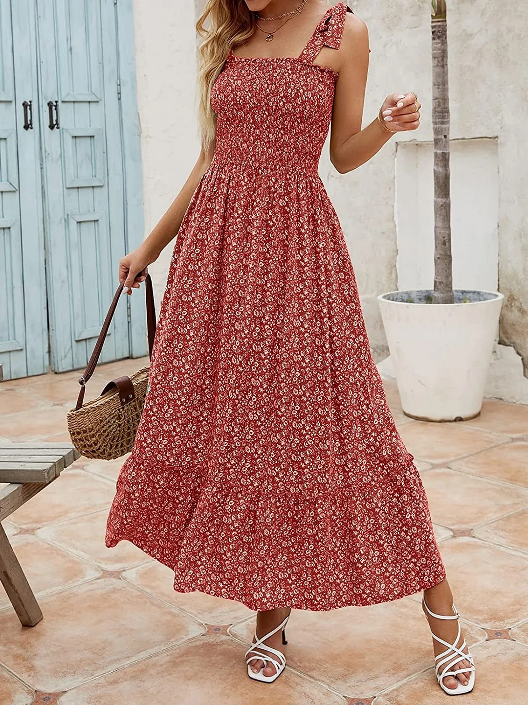 Uveng Long Bohemian Print Strap Loose Casual Dresses