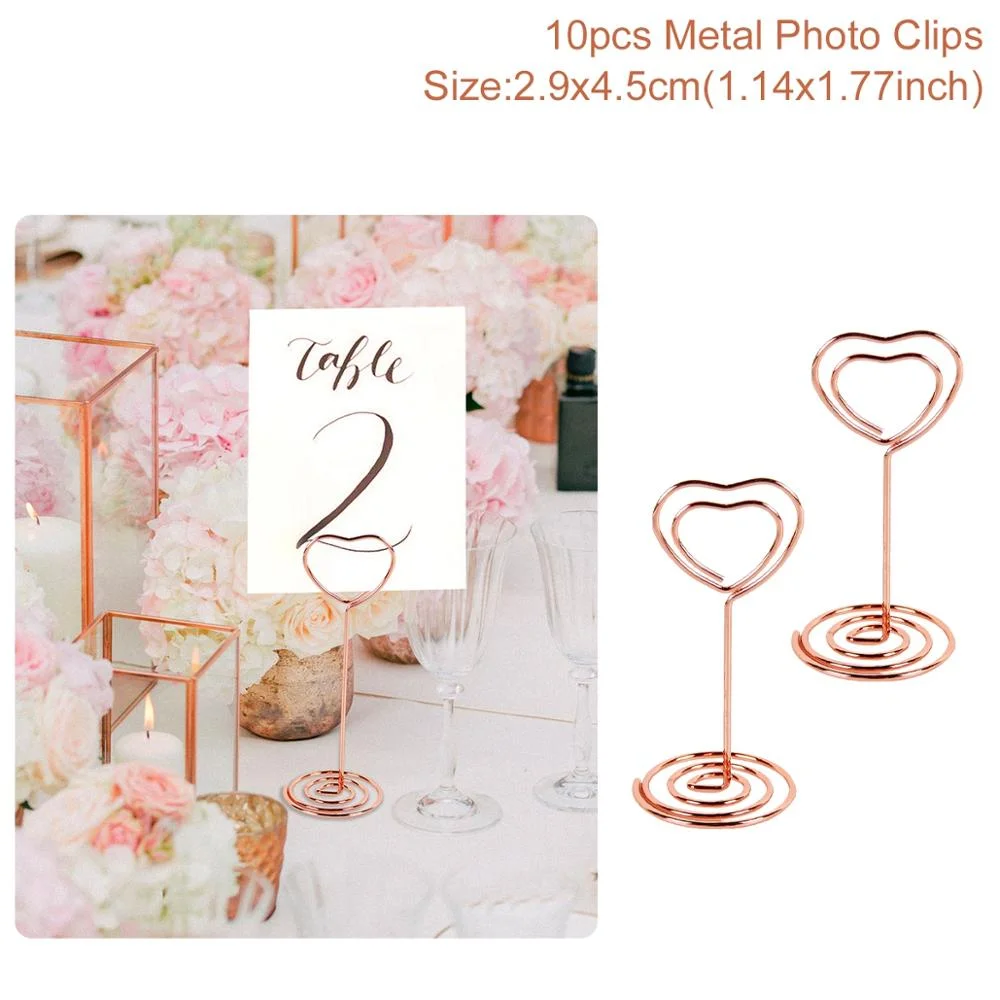 Staraise 10pcs Rose Gold Romantic Heart Shape Metal Photo Clips Wedding Desktop Decoration Table Number Stand Party Supplies