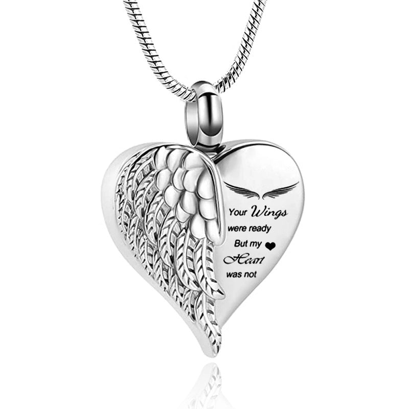 Cremation Heart-shaped Angel Wings Ashes Necklace Women's Jewelry Men's Souvenir Pendant Memorial Pet Ashes Box