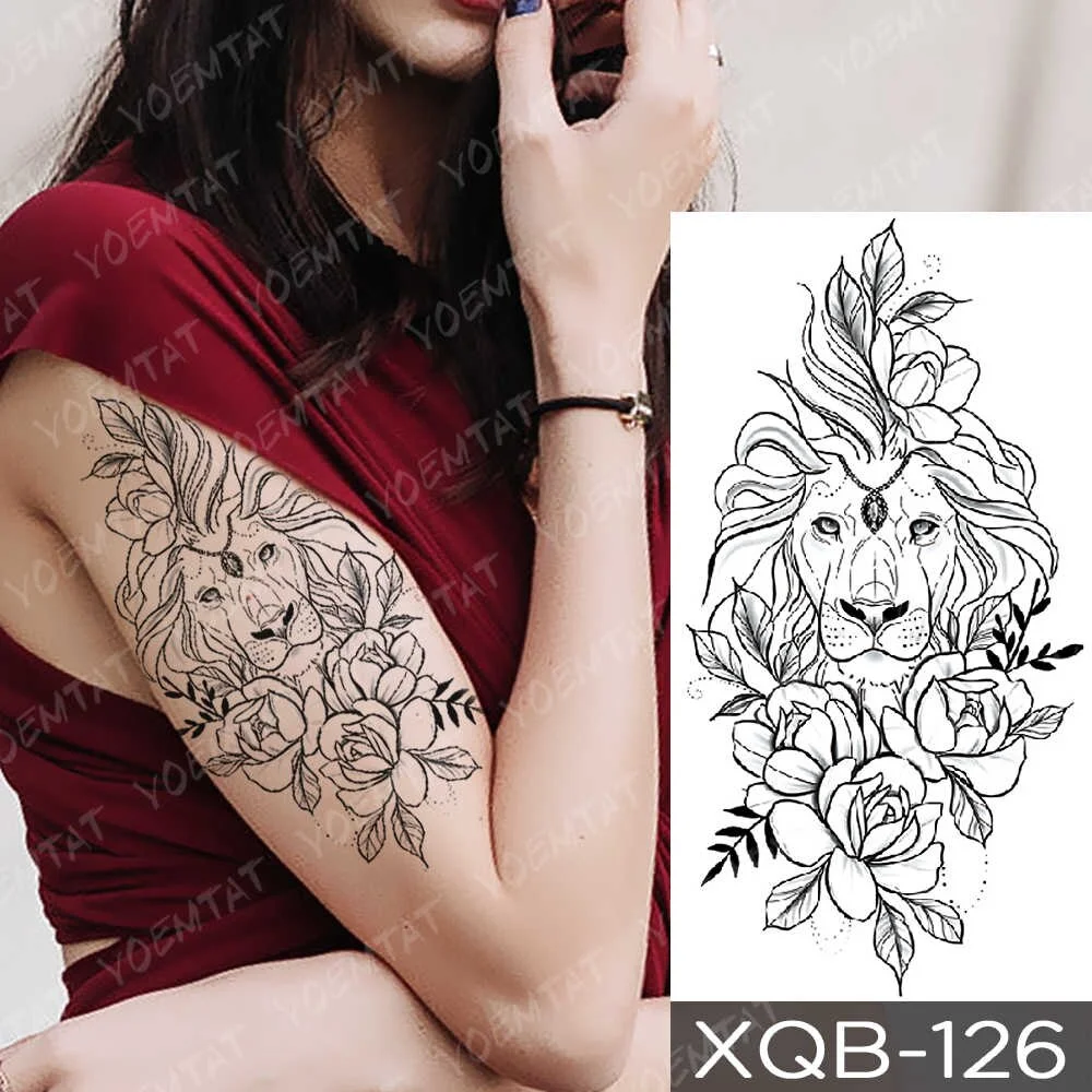 Waterproof Temporary Tattoo Sticker Pink Lotus Rose Lace Flowers Flash Tattoos Snake Dragon Body Art Arm Fake Tatoo Women Men