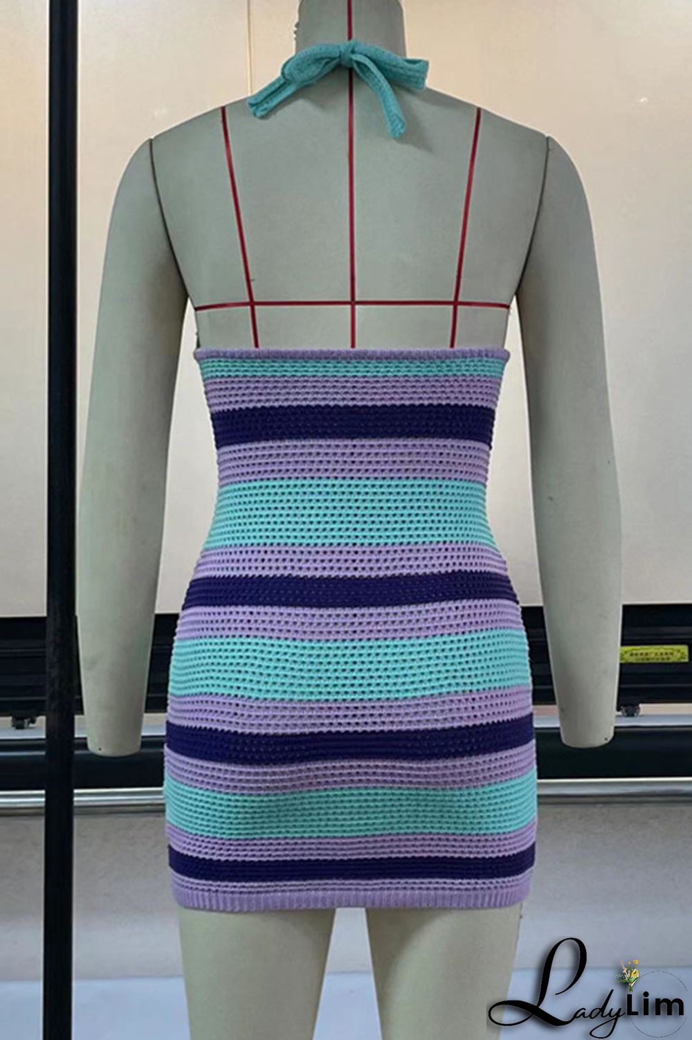 Green Sexy Print Split Joint Backless Halter Pencil Skirt Dresses