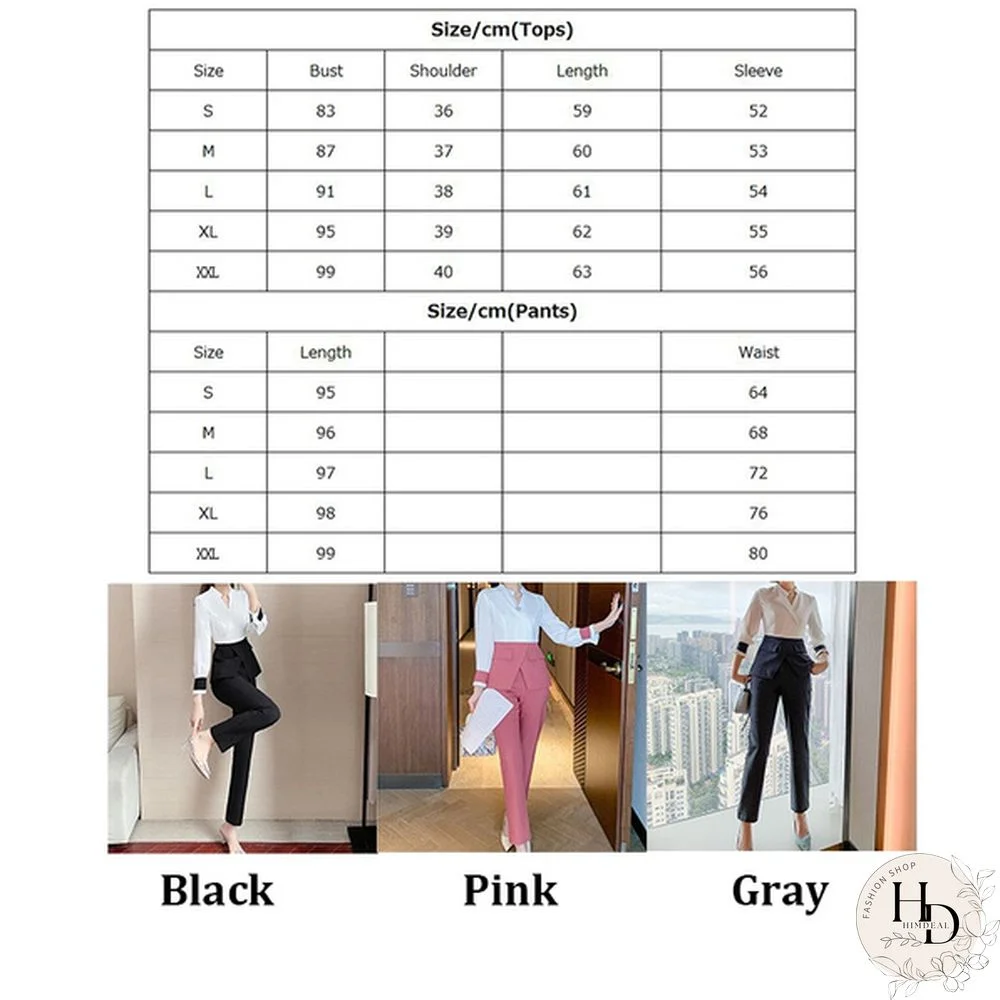 Autumn Suit Women Pants 2 Piece Set Elegant Office Lady Outfits Hit Color Blouse And Pants Fashion Sets
