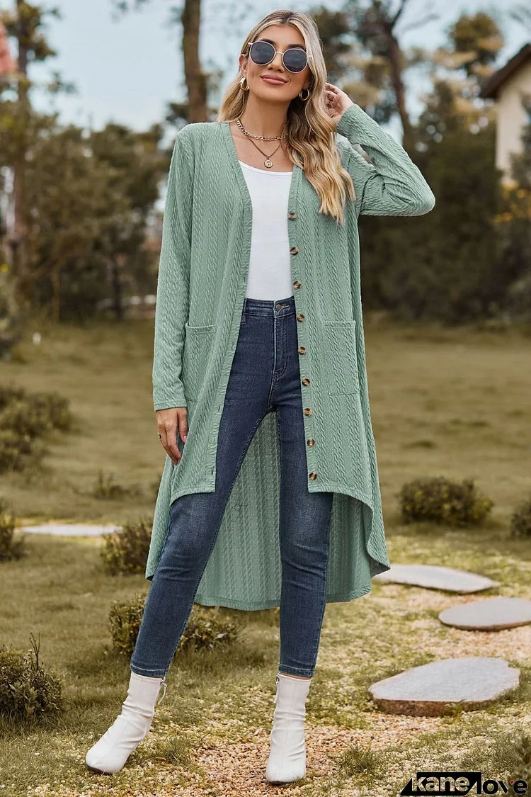 V-Neck Long Sleeve Cardigan with Pocket