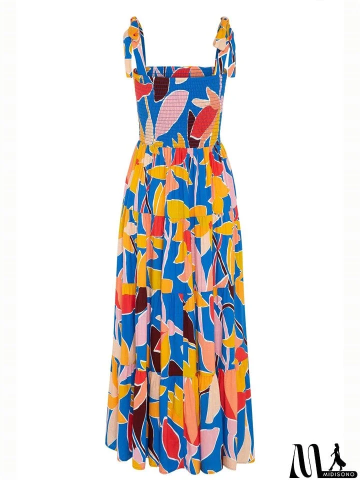 MidiSono - Summer Stylish Square Neck Print Strappy Dress
