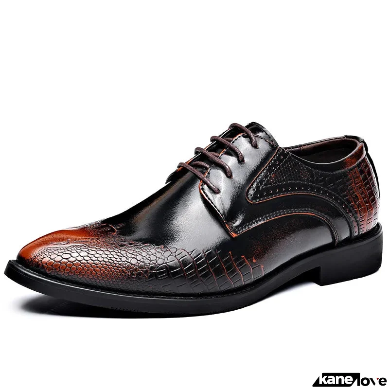 Men's Patent Leather Pointed Toe Lace-Up Closure Formal Shoes