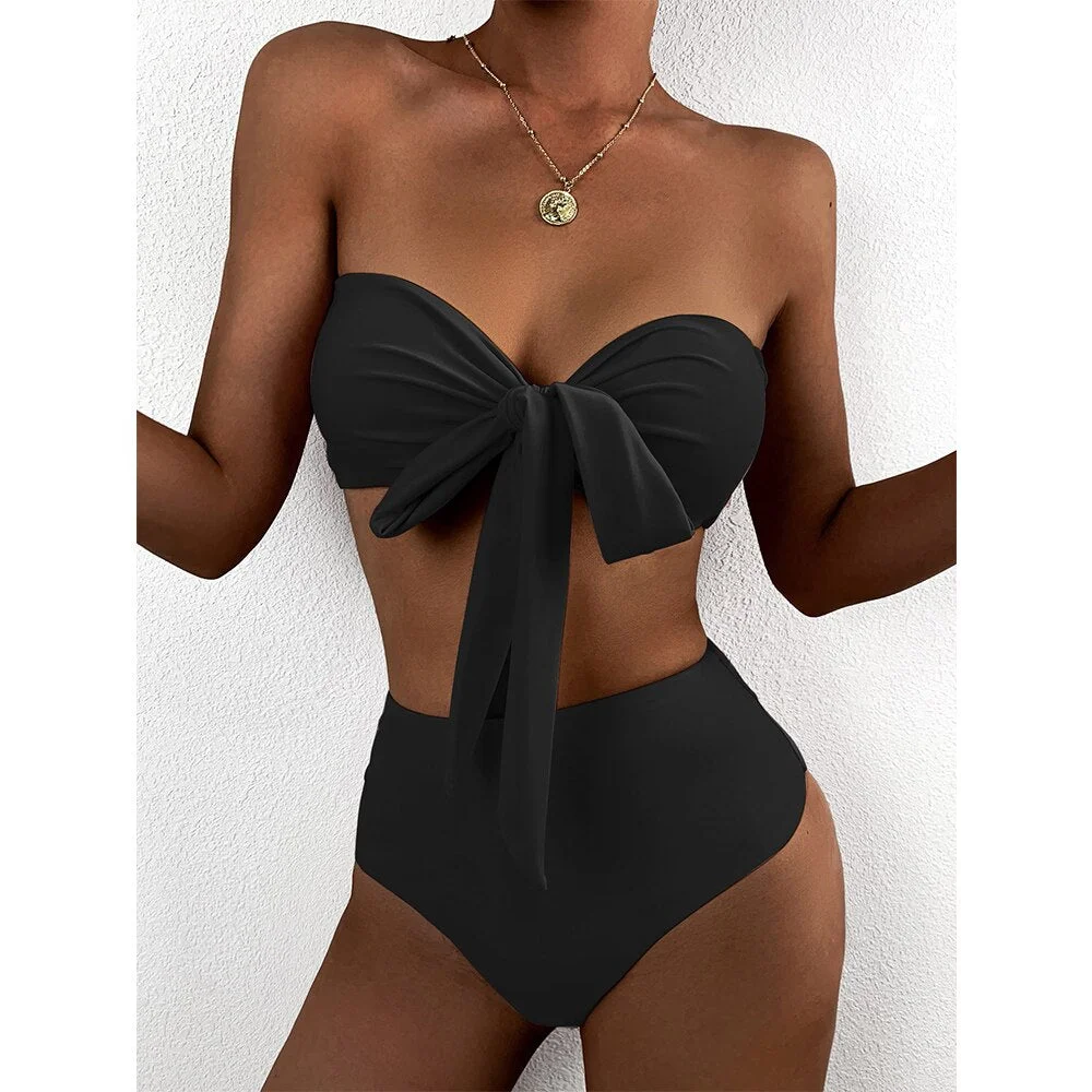 Sexy High Waist Bikini Women Swimsuit 2022 New Arrival Swimwear Hollow Out Print Striped Bathing Suit Beachwear Biquini Female