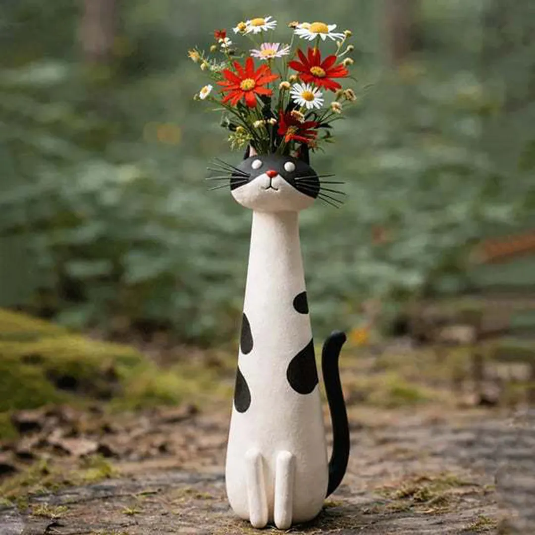 Handcrafted Quirky Cat Vase Modern Whimsical Resin Cat Flower Vase Creative Ornament for Living Room Office Study Home Decoration