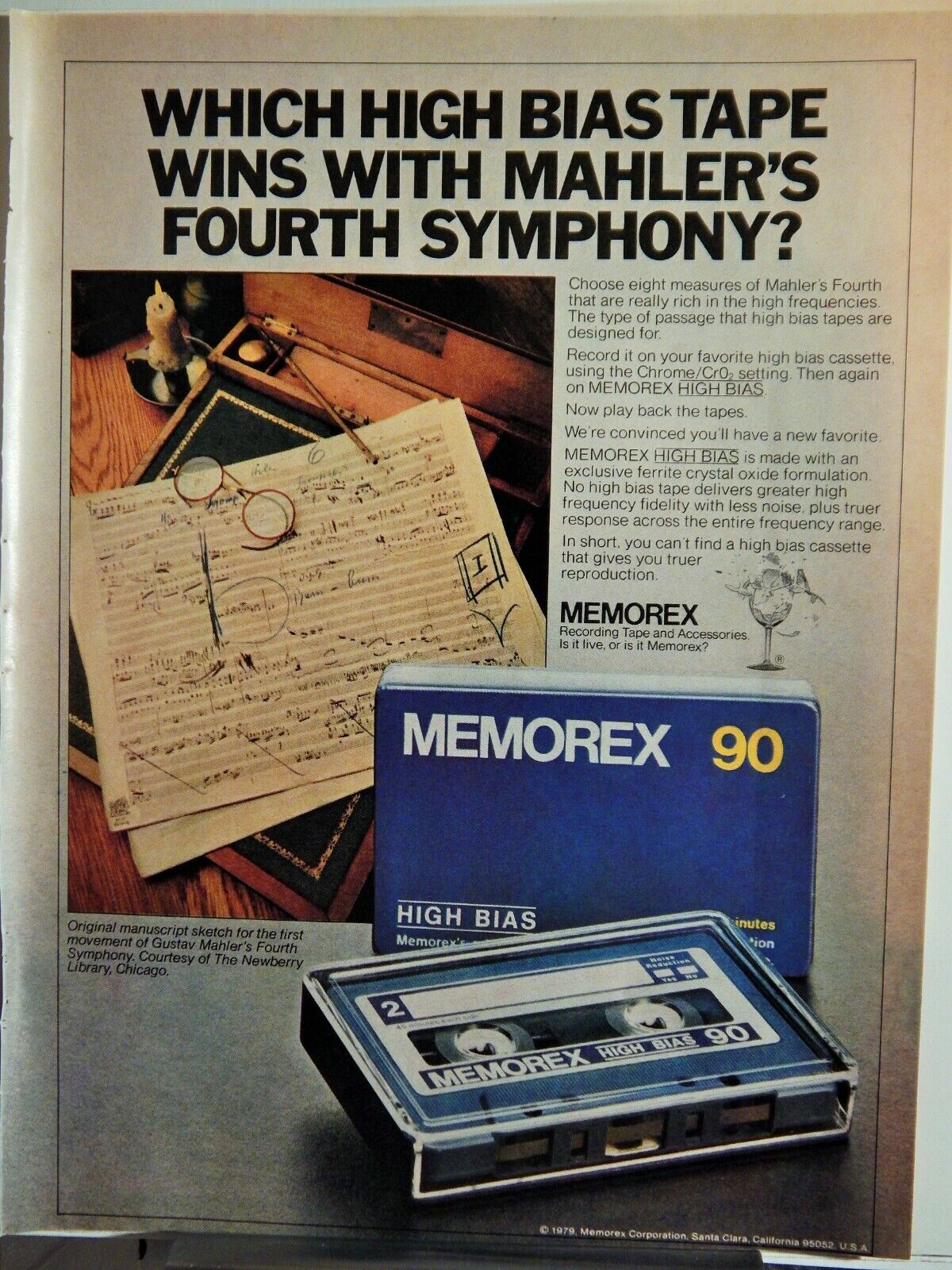 MEMOREX HIGH BIAS CASSETTE TAPE/ WINSTON CIGARETTES ORIGINAL VTG 1979 Photo Poster painting AD,