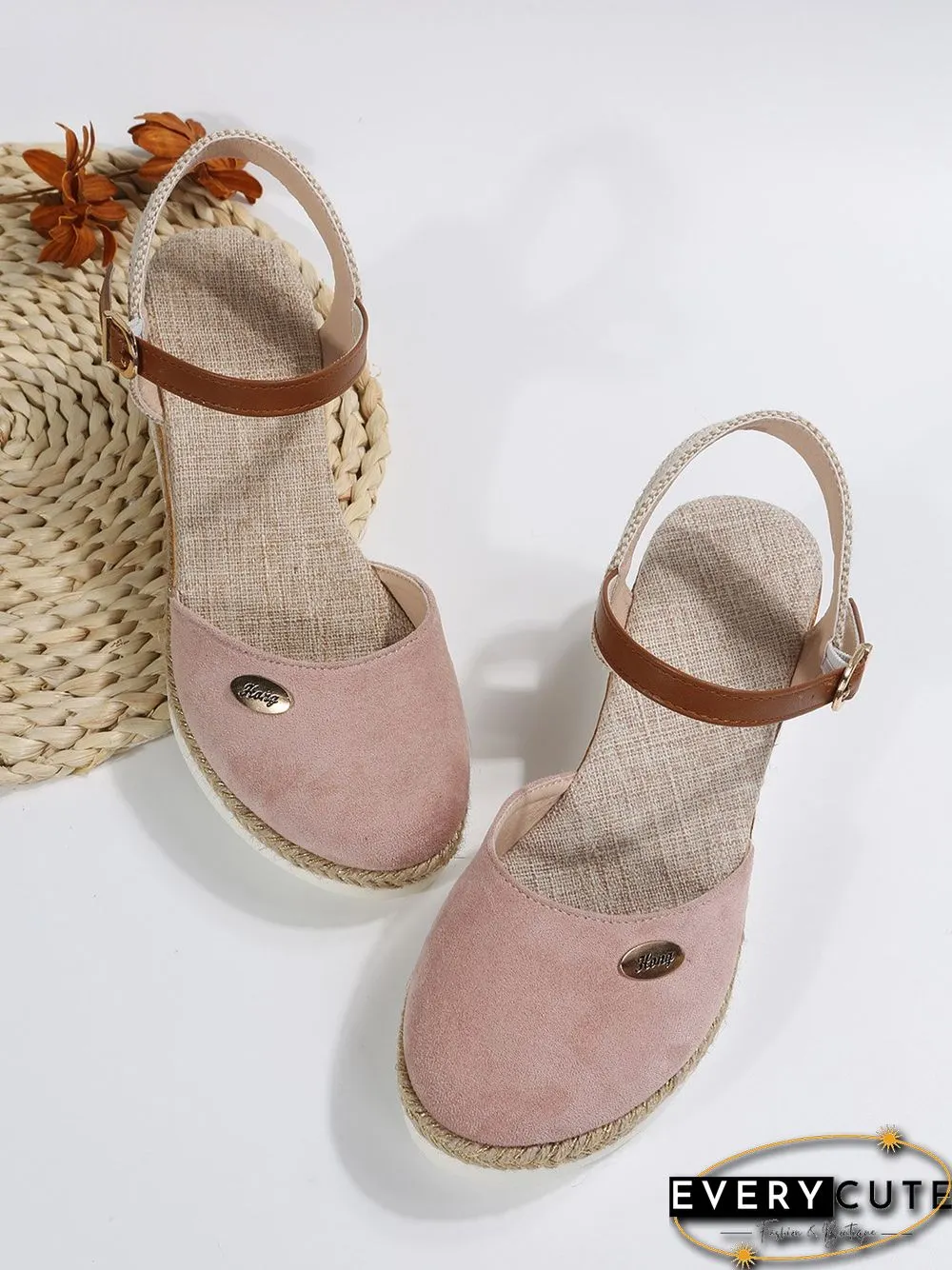Women Color Block Summer Vacation Braided Non-Slip Block Heel Espadrille Sandals Adjustable Buckle EVA Wedges&Flatform