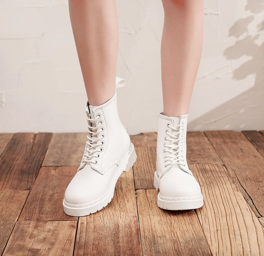 2022 Fashion Women Martin Boots GENUINE LEATHER White Ankle Boots Female Casual Punk Shoes Plus Size Man Motorcycle white Boot