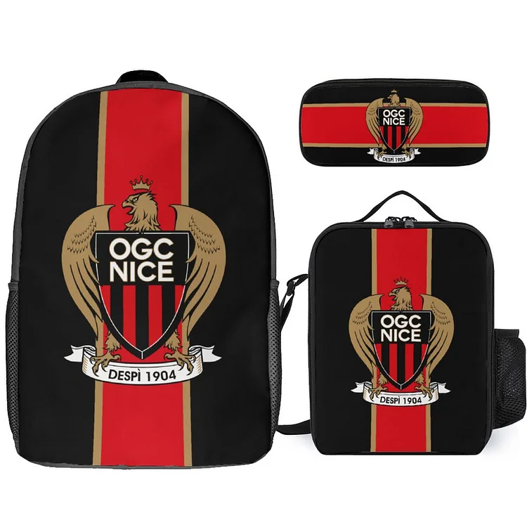 OGC Nice SC Sac D'écolier Sac À Dos Sac À Lunch Sac À Crayons Combinaison Convenant Aux Élèves Du Primaire Et Du Secondaire