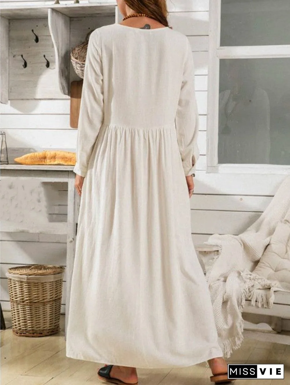 Women's Leisure Long Sleeve Scoop Neck Maxi Dress