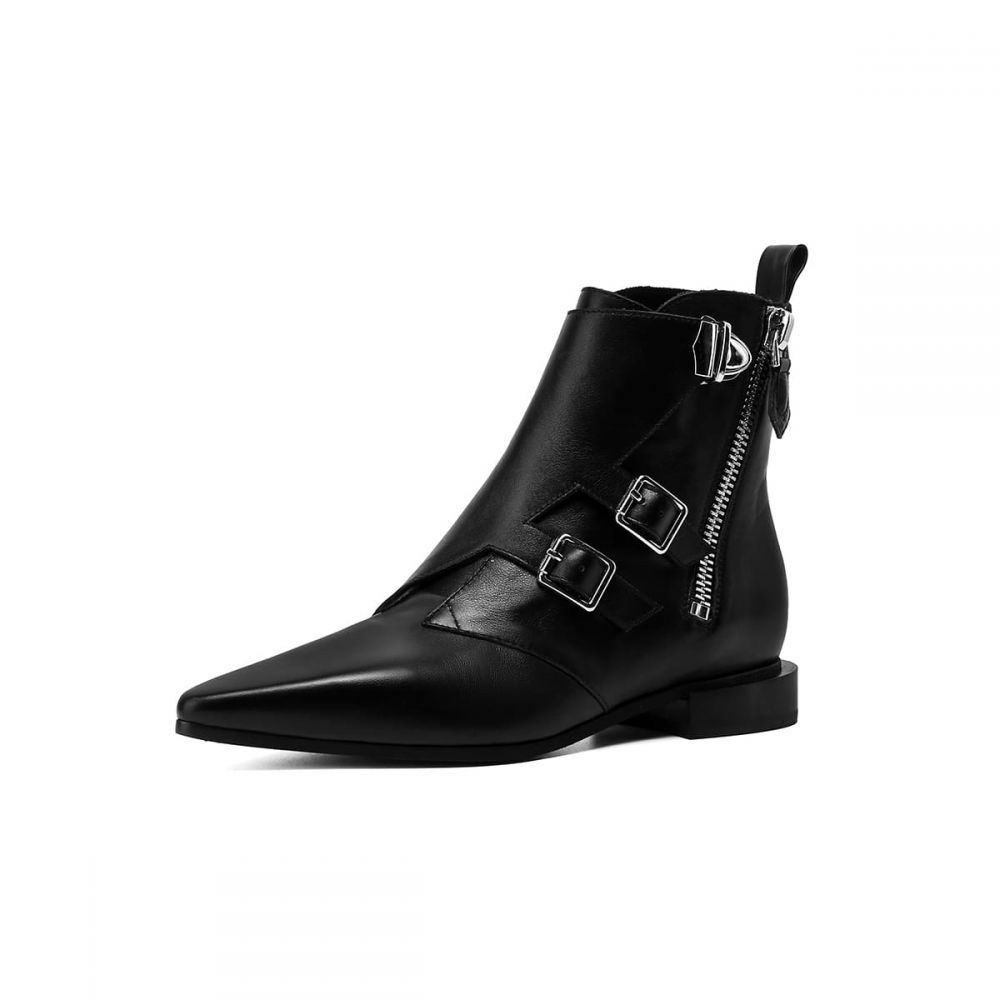 Chelsea Boots Black Zipper Booties Leather Ankle Shoes