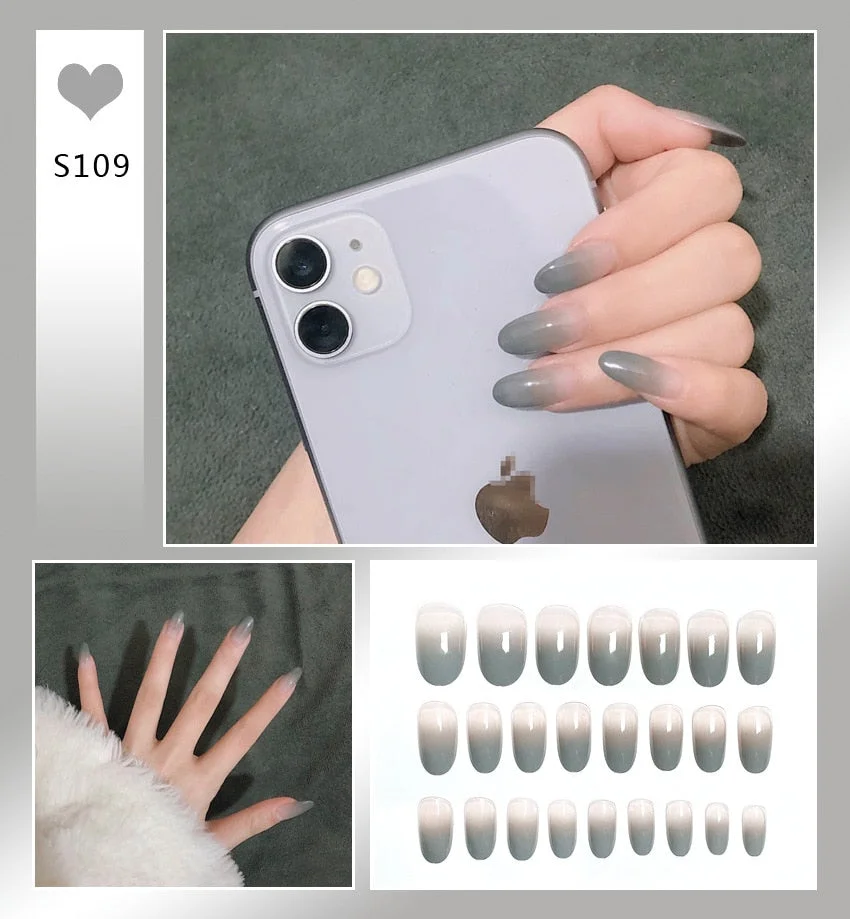 24pcs Full Cover Fake Nails Art Tools Matte Press on Coffin French Acrylic False Nail Tips With Glue Display Artificial Designs-Nail Inspo