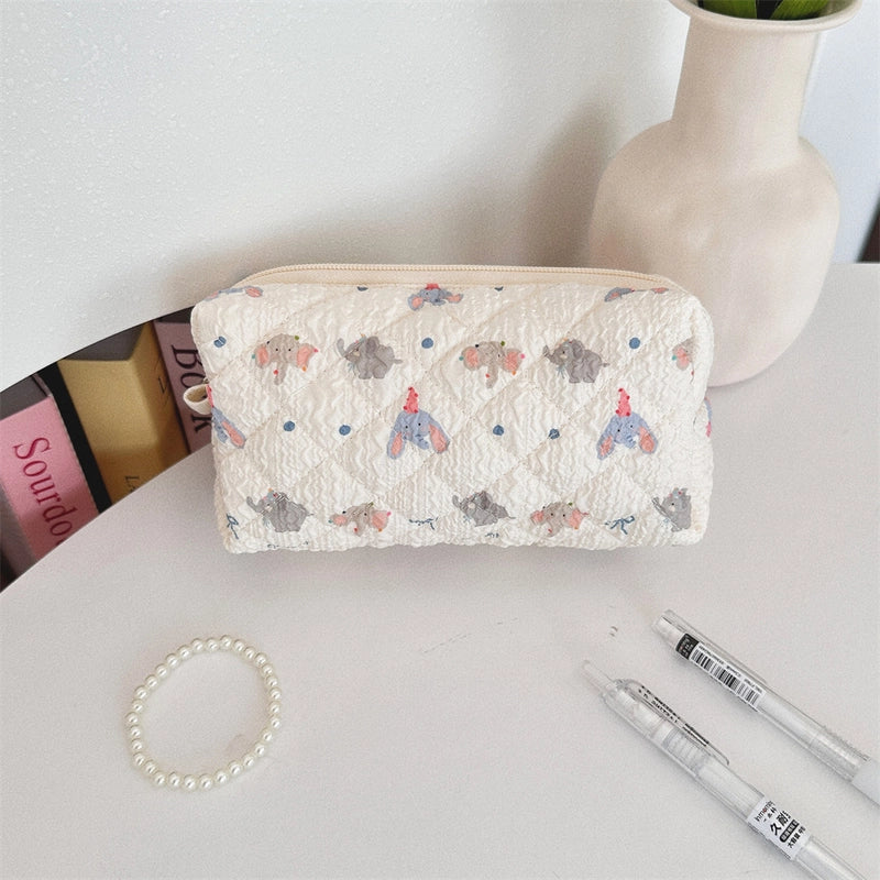 31291 Fresh Quilted Hand-held Cosmetic Bag Girl Large Capacity Cute Storage Student Zipper Stationery Bag Pencil Case