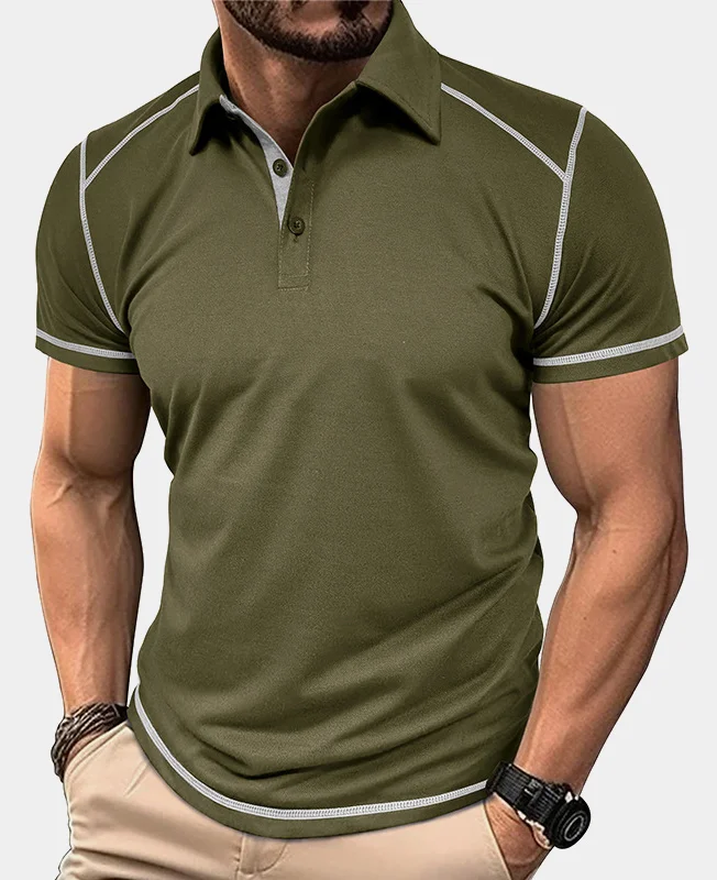 Casual Colorblock Lapel Collar Short Sleeve Polo Shirt 