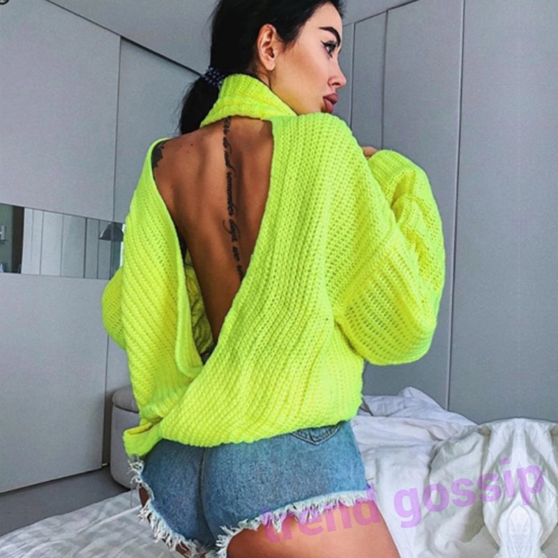 Street Hipster Sweater Pile Collar Cross Backless Women's Tops