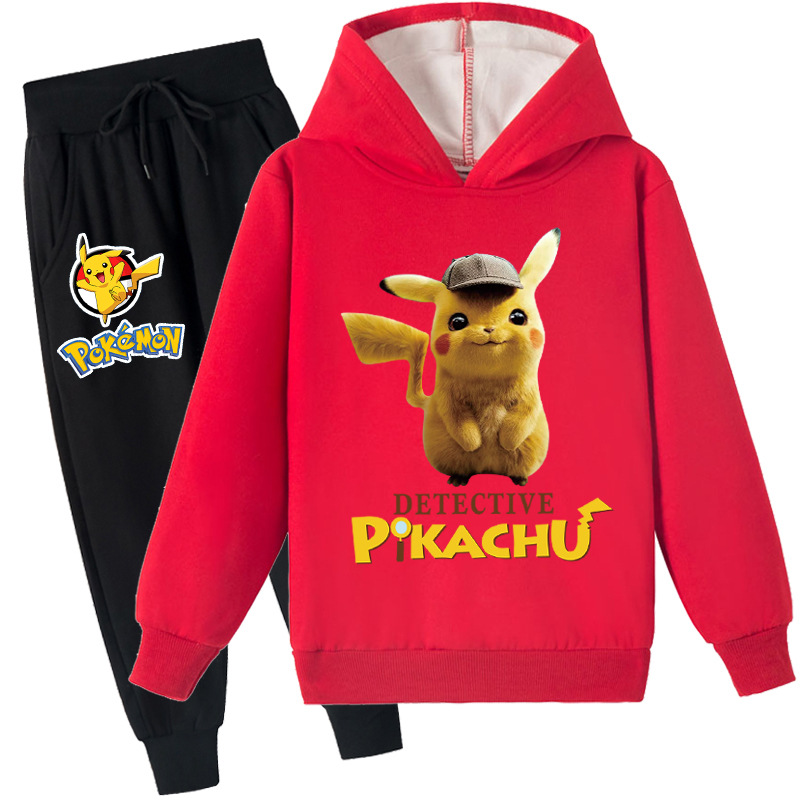 Mayoulove Pikachu Kids Plus Fleece Hoodie and Trousers Set - Adorable and Warm Clothing for Pikachu Fans - Perfect for Boys and Girls Aged 2-10.-Mayoulove