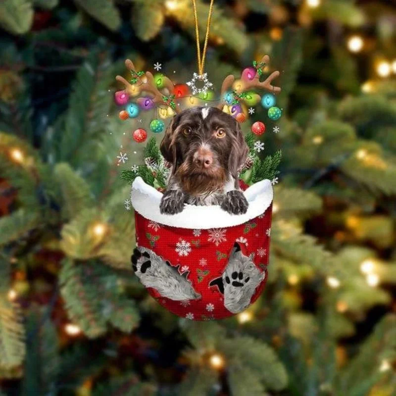 VigorDaily German Wirehaired Pointer In Snow Pocket Christmas Ornament SP245