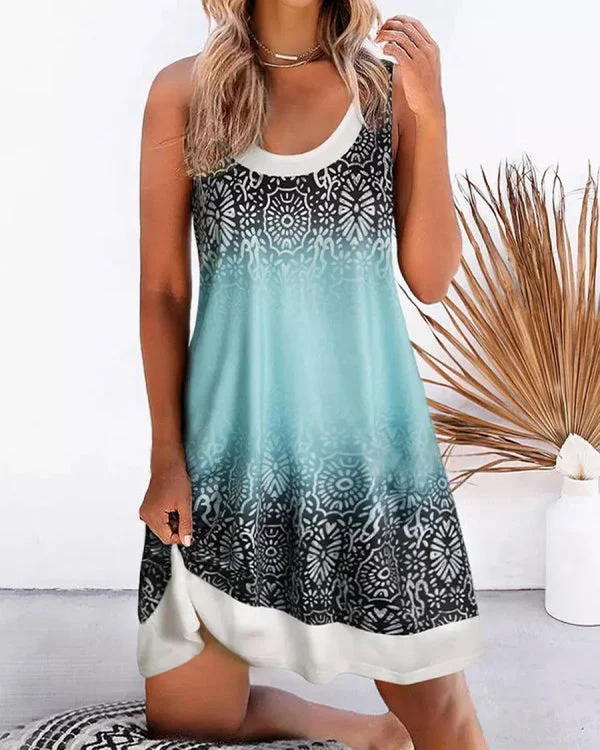 Sexy Round Neck Loose Printed Dress