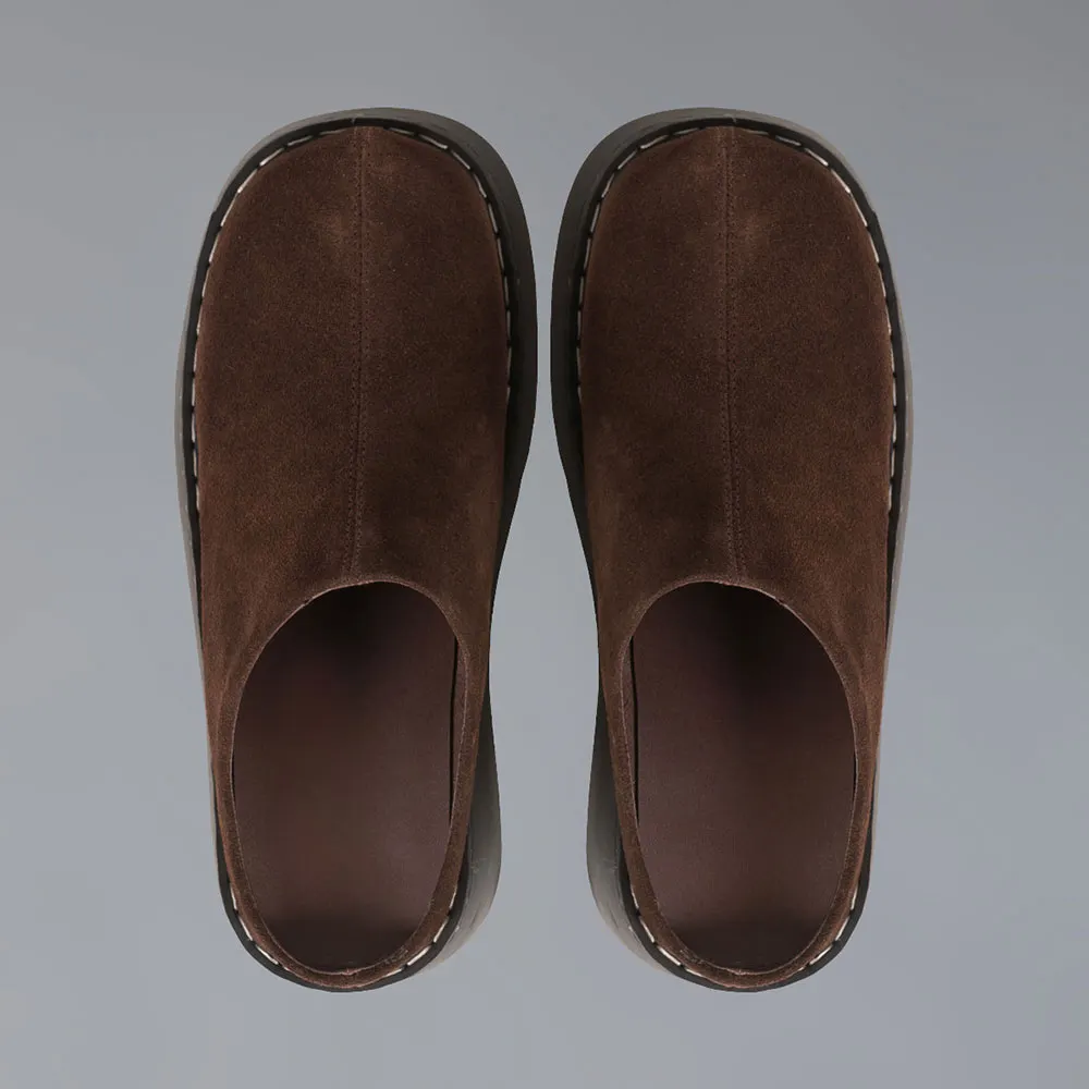 Brown Round Toe Platform Wedge Heel Slip On Women's Mules Shoes