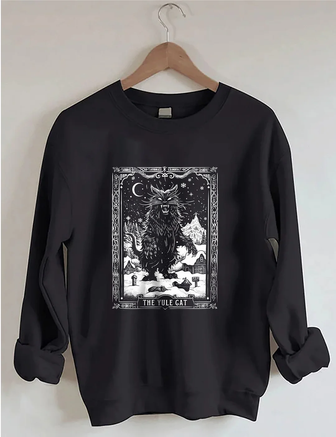 The Yule Cat Tarot Card Goth Christmas Sweatshirt