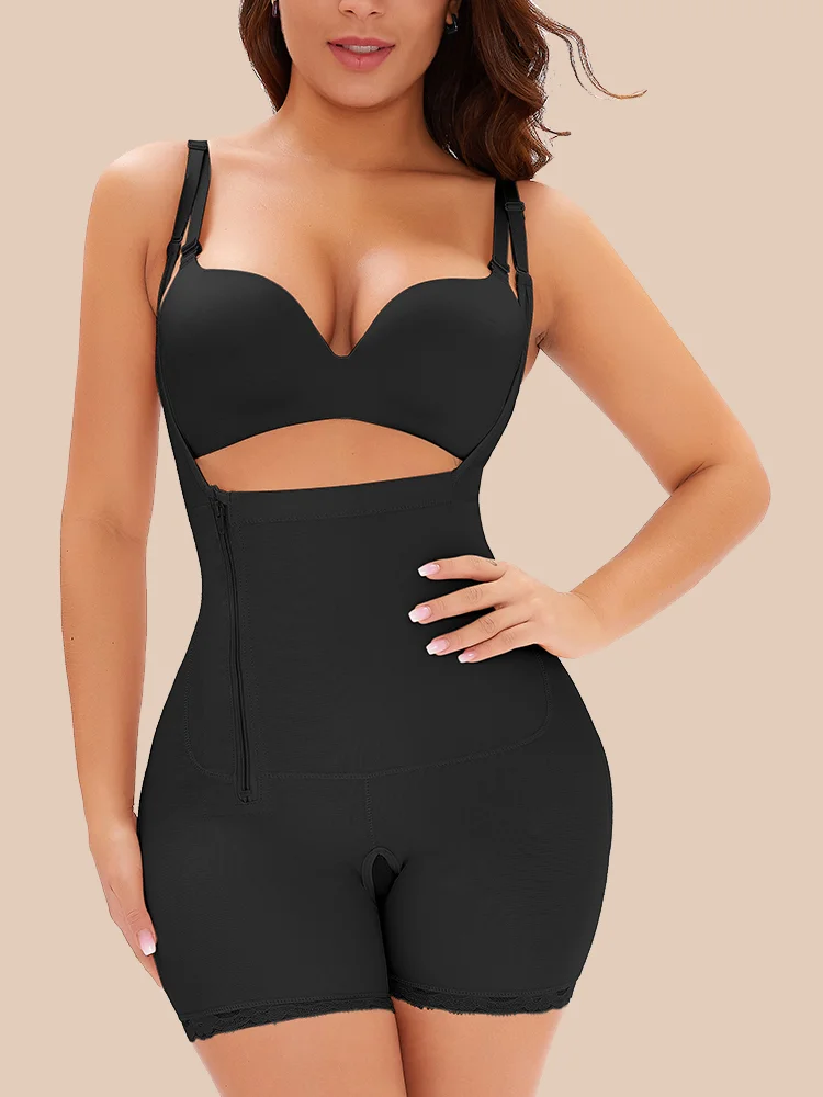 Women Postpartum Tummy Control Shapewear Flatten Abdomen Fajas Side Zipper Bodysuit