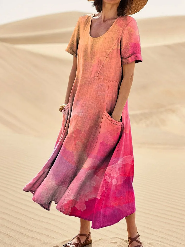 Women's Gradient Texture Linen Pocket Dress