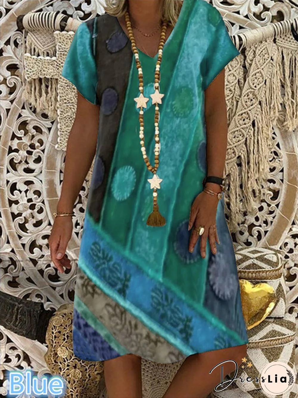 Summer New Fashion Women's Vintage Printed Casual Loose Short Sleeve Dress Soft And Thin Plus Size V-Neck Dress For Summer Xs-5Xl