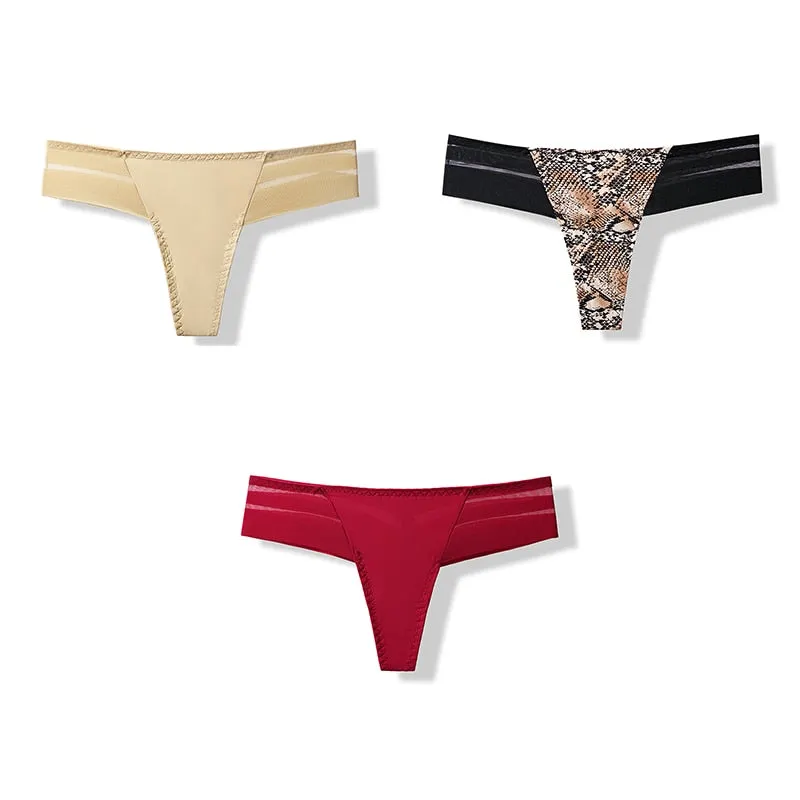 3 pcs Women's Panties Underwear Thongs Sexy Lingerie Seamless Sports Female Tanga For Woman Ice Silk Seamless Panties For Women