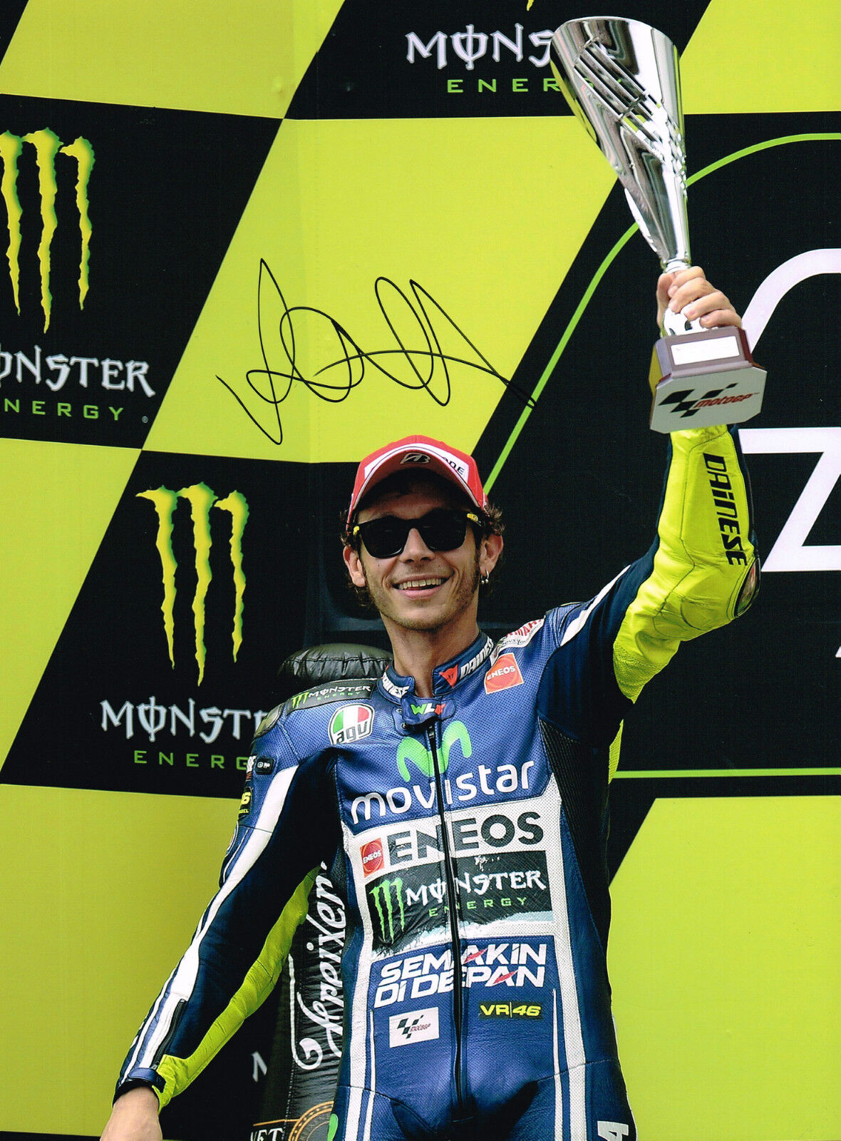 VALENTINO ROSSI Autograph SIGNED Large 16x12 Yamaha Photo Poster painting AFTAL COA Podium RARE