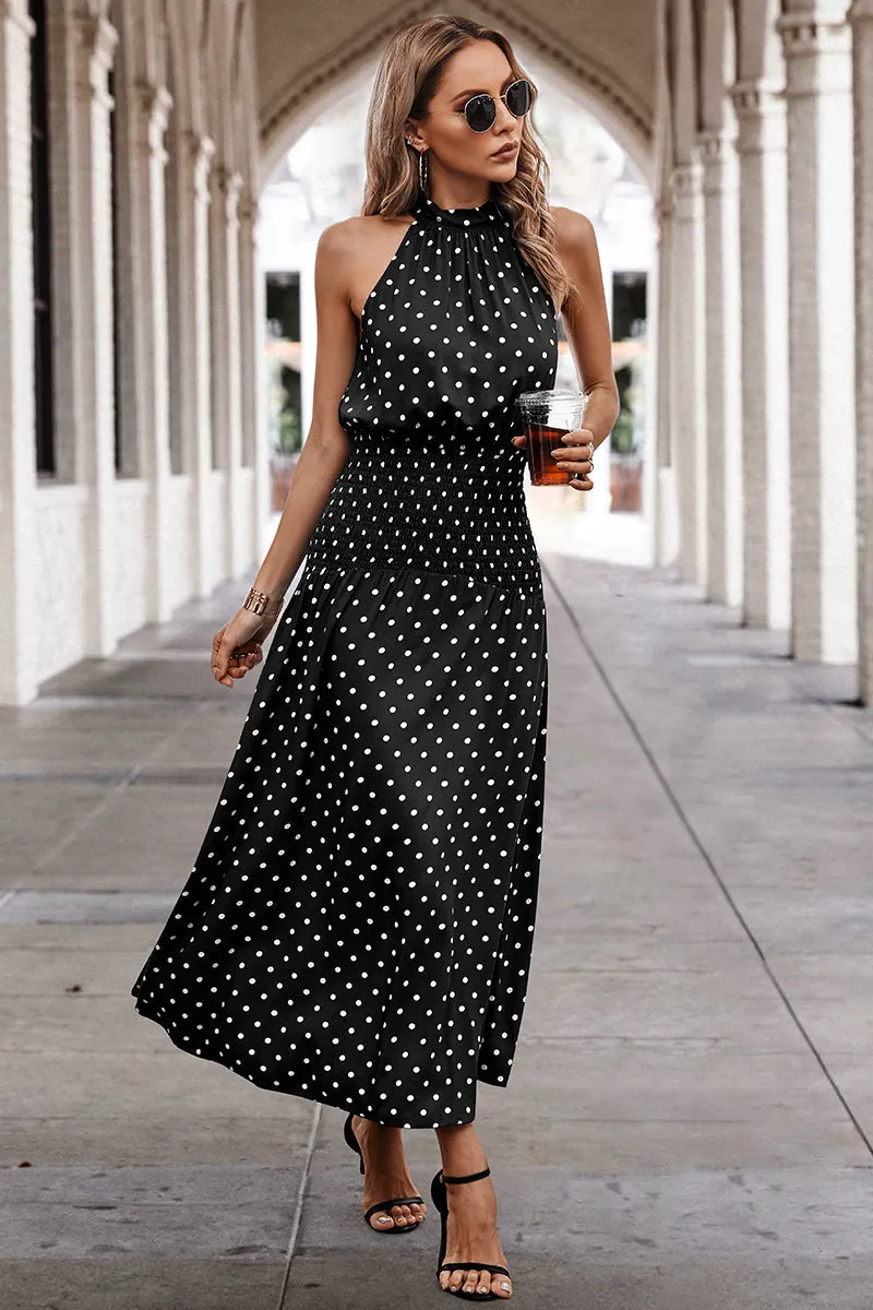 Off Shoulder Dot Print Fit Ruffle Full Dress
