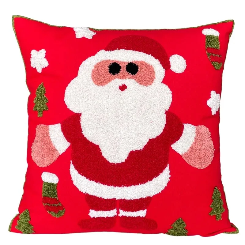 Sdrawing Christmas Decorative Cushion Cover for Sofa Santa Claus Flocked Throw Pillow Cover New Home Decor Back Cushion Covers