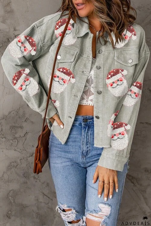 Santa Sequin High-Low Button Front Jacket