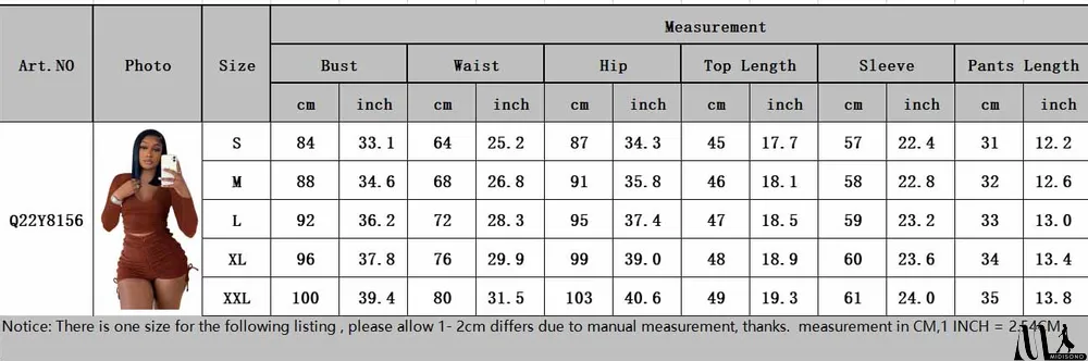 MidiSono - Women Spring Casual U Neck Long Sleeve Top+Pleated Shorts Two Piece