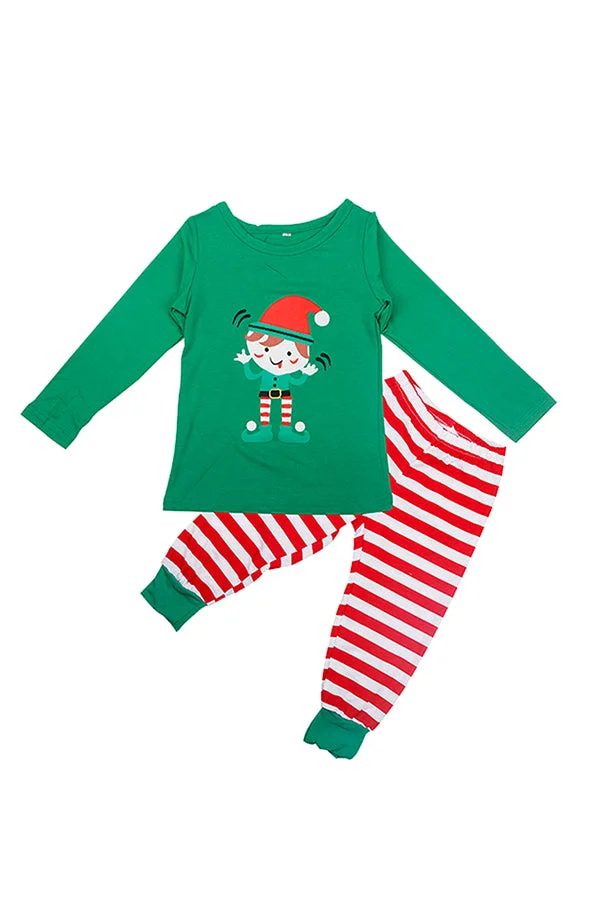 Kids Santa Stripe Printed Christmas Family Pajama Set Light Green-elleschic