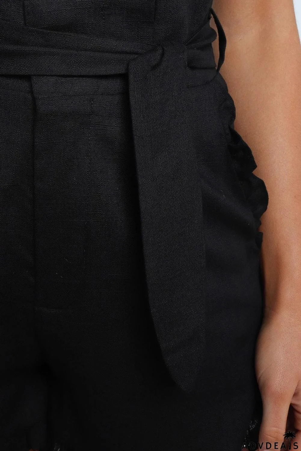 Beige Ruffled Trim High Waist Getaway Shorts