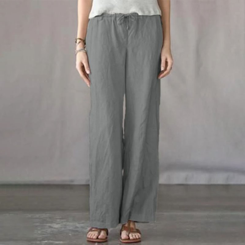 Solid color elastic waist wide-leg casual pants